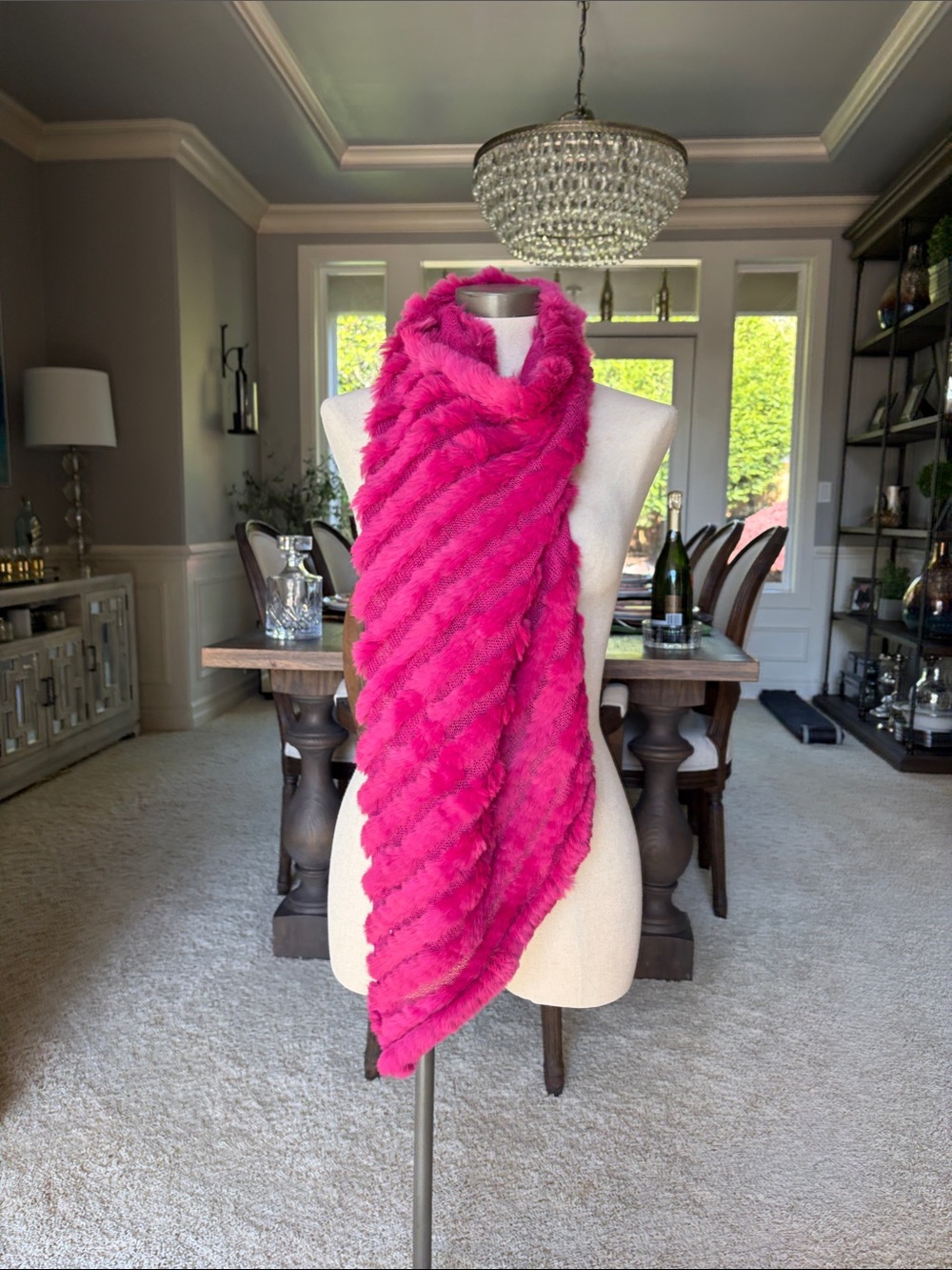 La Fiorentina Vibrant Fuchsia Fur Poncho/scarf